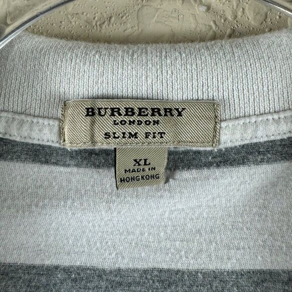 Burberry London Slim Fit Striped Polo Mens XL (Runs Small) Grey White Preppy - Picture 6 of 9